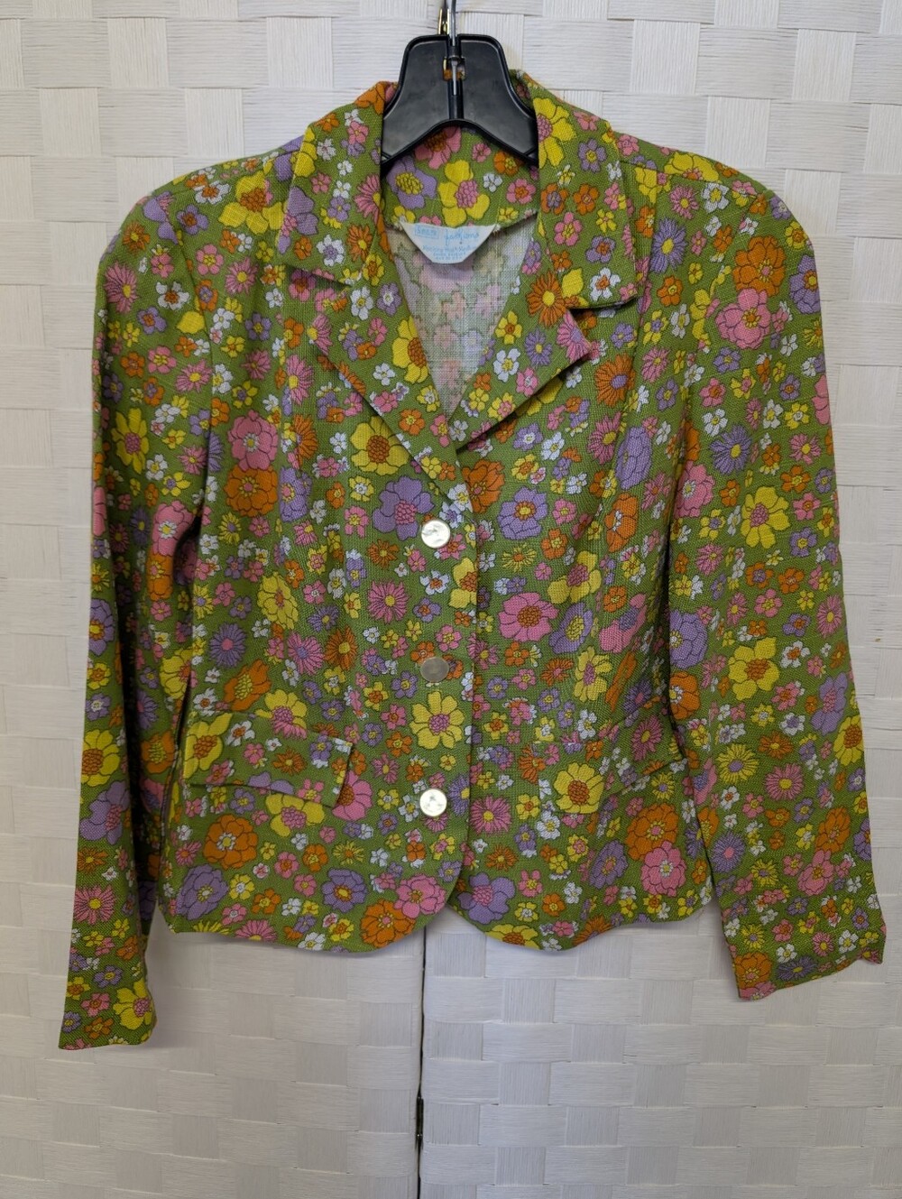 Vintage Suit 1960s Fabric Floral Green Patterned Mint Condition - Picture 4 of 7
